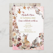 Rustikales Waldland Hirsche Blumengeburt erster Ge Einladung (Vorne/Hinten)