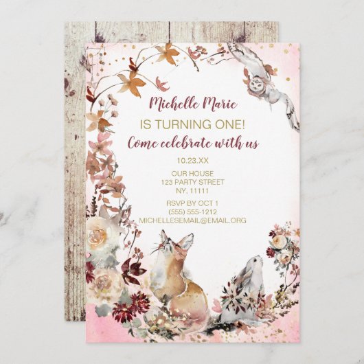 Rustikales Waldland Hirsche Blumengeburt erster Ge Einladung (Vorne/Hinten)