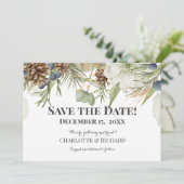 Rustikales Waldland Pinecones Horizontal Save The Date (Stehend Vorderseite)
