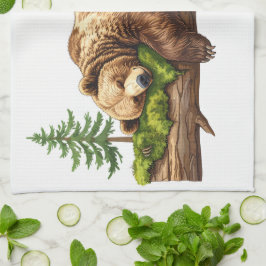 Rustikales Waldland Schlafbär Wasserfarbe Geschirrtuch