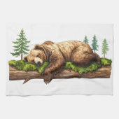 Rustikales Waldland Schlafbär Wasserfarbe Geschirrtuch (Horizontal)