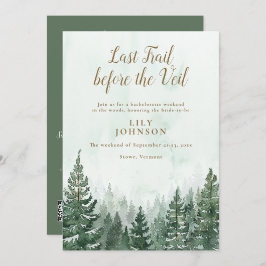 Rustikales Waldlandlager Bachelorette Wochenende Einladung (Vorne/Hinten)