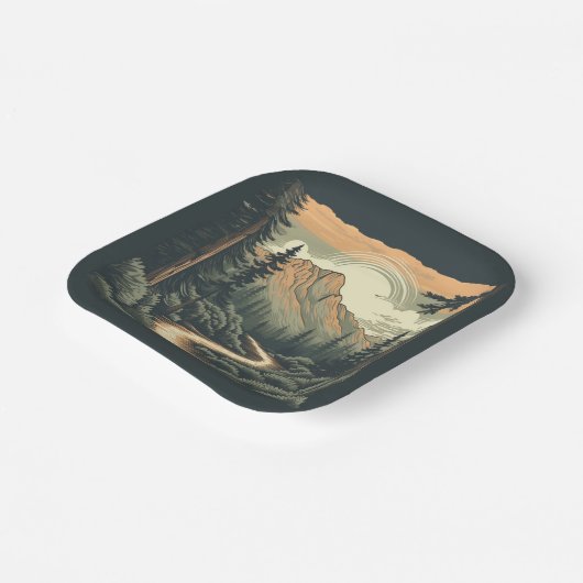 Rustikales Waldlandschaftsgebirge Camping Pappteller (Gewinkelt)