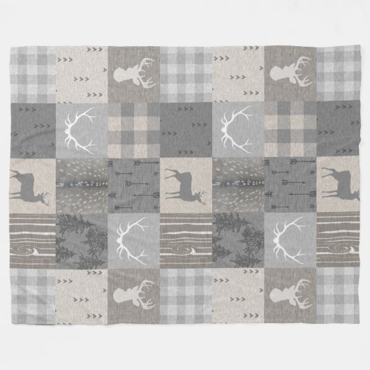 Rustikales Waldpatchwork - Neutrale Fleecedecke (Vorderseite (Horizontal))