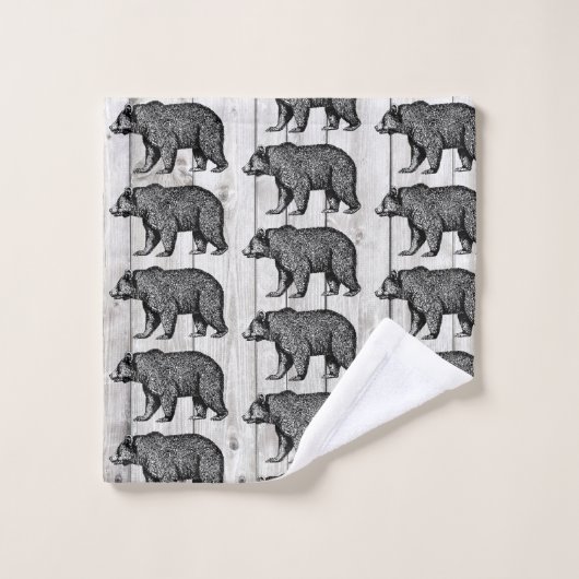 Rustikales Walking Bear Shiplap Holzbath Handtuch  Badhandtuch Set (Waschlappen)