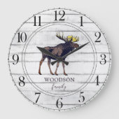 Rustikales Walking Elch Name Große Wanduhr (Vorderseite)