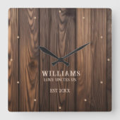 Rustikales Walnussbraun Personalisiert Quadratische Wanduhr (Vorderseite)