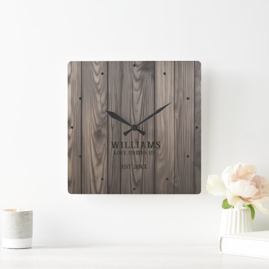 Rustikales Walnussbraun Personalisiert Quadratische Wanduhr (Zuhause)