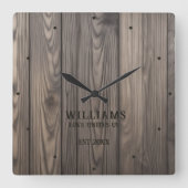 Rustikales Walnussbraun Personalisiert Quadratische Wanduhr (Vorderseite)