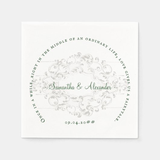 Rustikales Wappen Elfenbein Smaragdgrüne gotische  Serviette (Vorderseite)