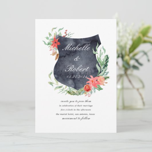 rustikales Wappen Monogramm Hochzeit Einladung (Stehend Vorderseite)