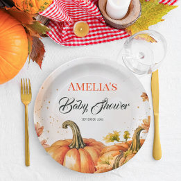Rustikales Warmes Gold Orange Aquarell Herbst Kürb Pappteller