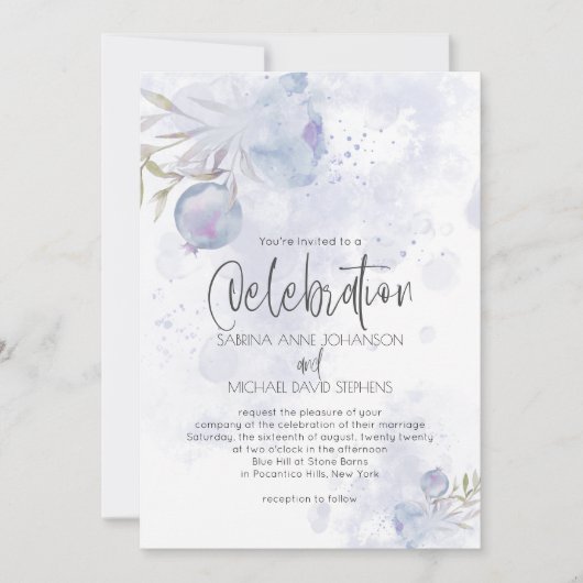 Rustikales Wasser Blau Rose und Rose Angesagt Einladung (Vorderseite)