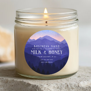 Rustikales Wasserfarbe Blau Berg Kerzenetikett Runder Aufkleber