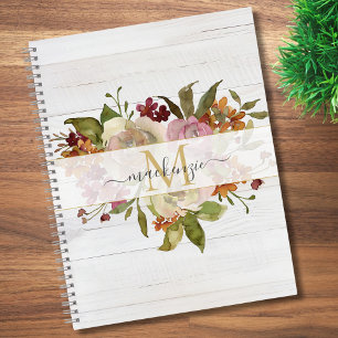 Rustikales Wasserfarbe-Rosenbouquet-Monogramm Notizblock