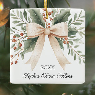 Rustikales Wasserfarben-Bogen zum ersten Weihnacht Keramikornament