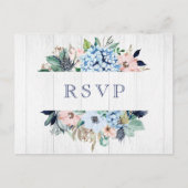 Rustikales Wasserfarben-Hydrangea Wedding RSVP Postkarte (Vorderseite)