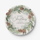 Rustikales Wasserfarben Kieferkraut Frohe Weihnach Pappteller (Vorderseite)