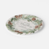 Rustikales Wasserfarben Kieferkraut Frohe Weihnach Pappteller (Schrägansicht)