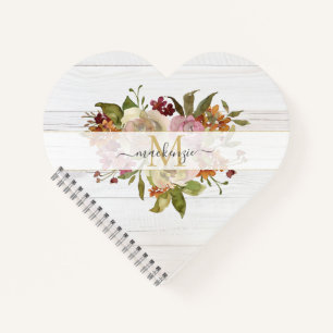 Rustikales Wasserfarben-Rosenbouquet-Monogramm Notizblock
