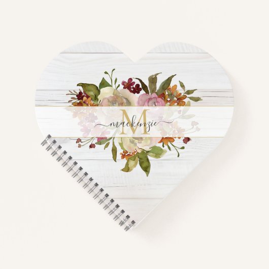 Rustikales Wasserfarben-Rosenbouquet-Monogramm Notizblock (Vorderseite)