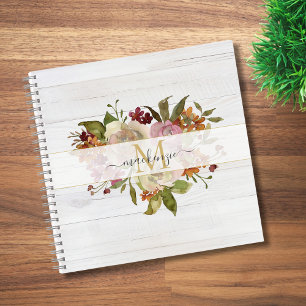 Rustikales Wasserfarben-Rosenbouquet-Monogramm Notizblock