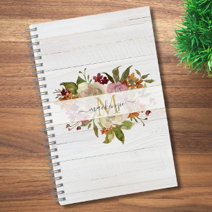 Rustikales Wasserfarben-Rosenbouquet-Monogramm Notizblock