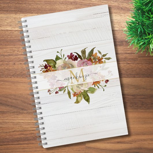Rustikales Wasserfarben-Rosenbouquet-Monogramm Notizblock