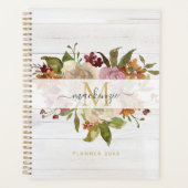 Rustikales Wasserfarben-Rosenbouquet-Monogramm Planer (Vorderseite)