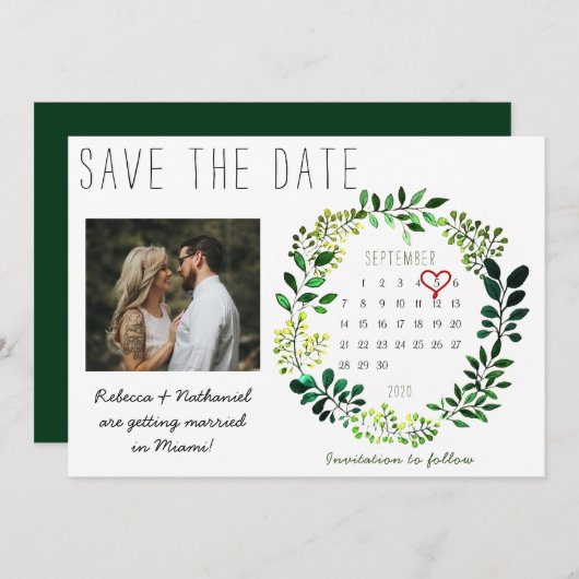 Rustikales Wasserfarben Save the Date Kalenderherz Ankündigung (Vorne/Hinten)