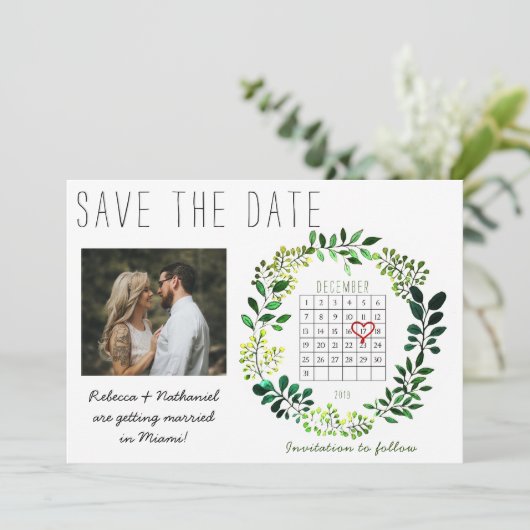 Rustikales Wasserfarben Save the Date Kalenderherz Ankündigung (Stehend Vorderseite)