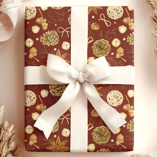 Rustikales Wasserfarben-Tannenzapfen-Christmas Geschenkpapier