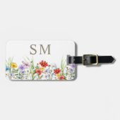 Rustikales Wasserfarben-Wildblumen braun monogramm Gepäckanhänger (Vorderseite horizontal)