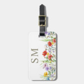 Rustikales Wasserfarben-Wildblumen braun monogramm Gepäckanhänger (Vorderseite vertikal)