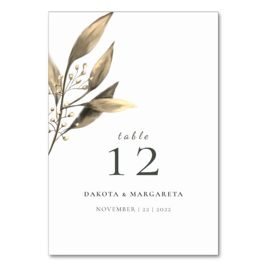 Rustikales, wasserfarbenes Blattgold Tischnummer (Vorderseite)