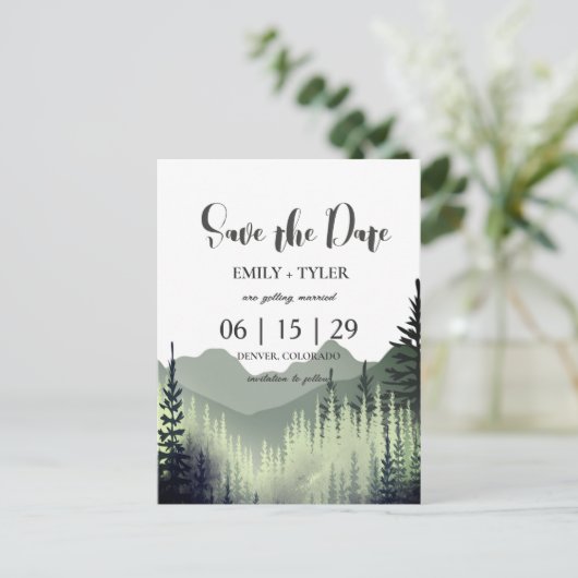 Rustikales Wasserfarbengebirge Pinienwald Rett Dat Ankündigungspostkarte (Stehend Vorderseite)