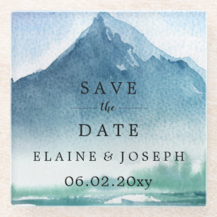 Rustikales Wasserfarbengebirge Save the Date See Glasuntersetzer