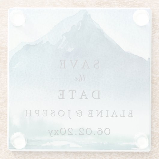 Rustikales Wasserfarbengebirge Save the Date See Glasuntersetzer (Rückseite)