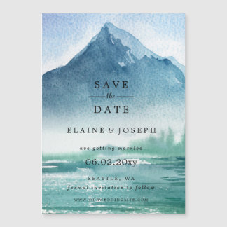 Rustikales Wasserfarbengebirge Save the Date See Magnetkarte