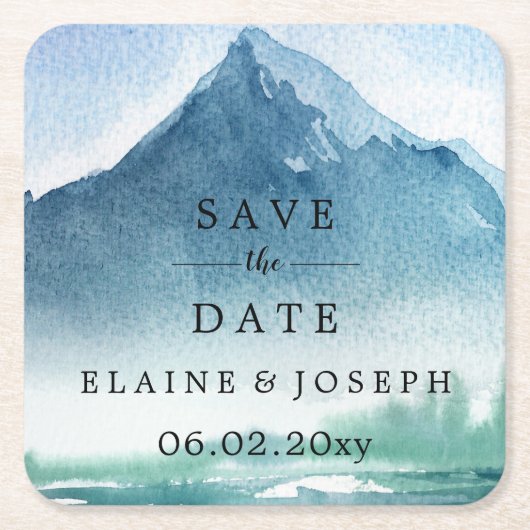 Rustikales Wasserfarbengebirge Save the Date See Rechteckiger Pappuntersetzer (Vorderseite)
