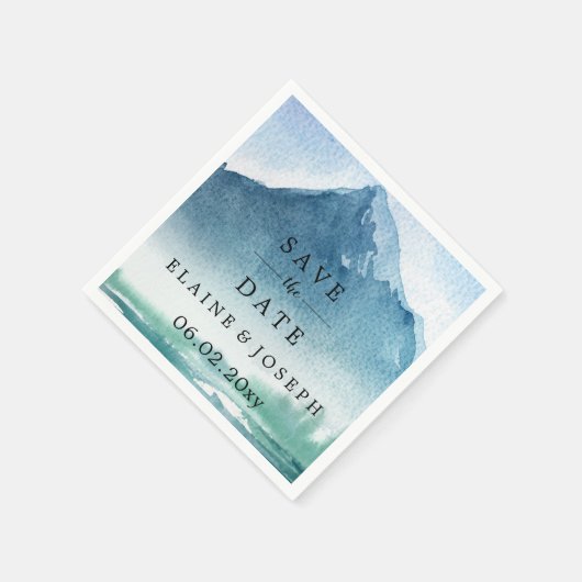 Rustikales Wasserfarbengebirge Save the Date See Serviette (Ecke)