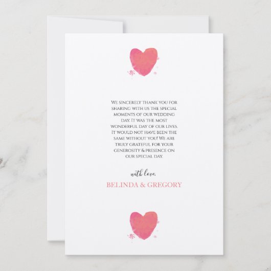 Rustikales Wasserfarbenherz Dankeskarte (Vorderseite)