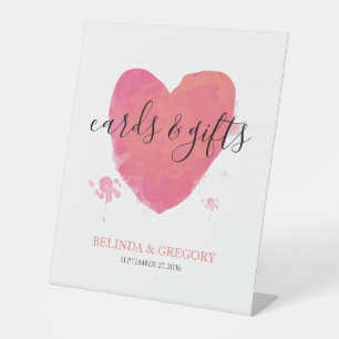 Rustikales Wasserfarbenherz Hochzeitskarten & Gesc Sockelschild
