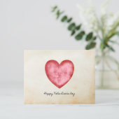 Rustikales Wasserfarbenherz Valentinstag Postkarte (Stehend Vorderseite)