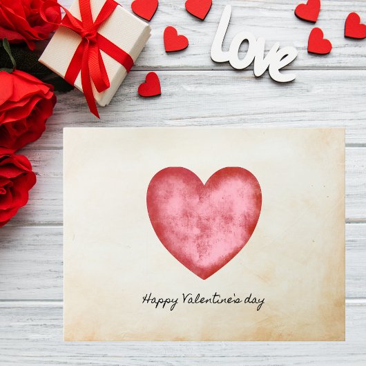 Rustikales Wasserfarbenherz Valentinstag Postkarte