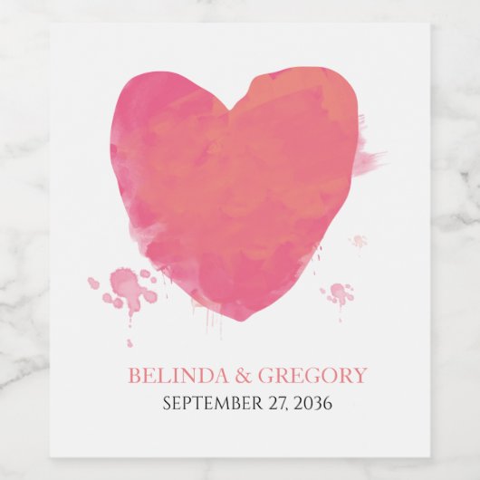 Rustikales Wasserfarbenherz Weinetikett (Einzelnes Label)