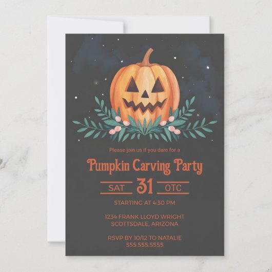 Rustikales Wasserfarbenkürbis Party Halloween Einladung (Vorderseite)