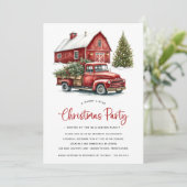 Rustikales Wasserfarbenroter Lkw Weihnachts-Party Einladung (Stehend Vorderseite)