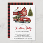 Rustikales Wasserfarbenroter Lkw Weihnachts-Party Einladung (Vorne/Hinten)