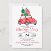 Rustikales Wasserfarbenroter Lkw Weihnachts-Party Einladung (Vorderseite)